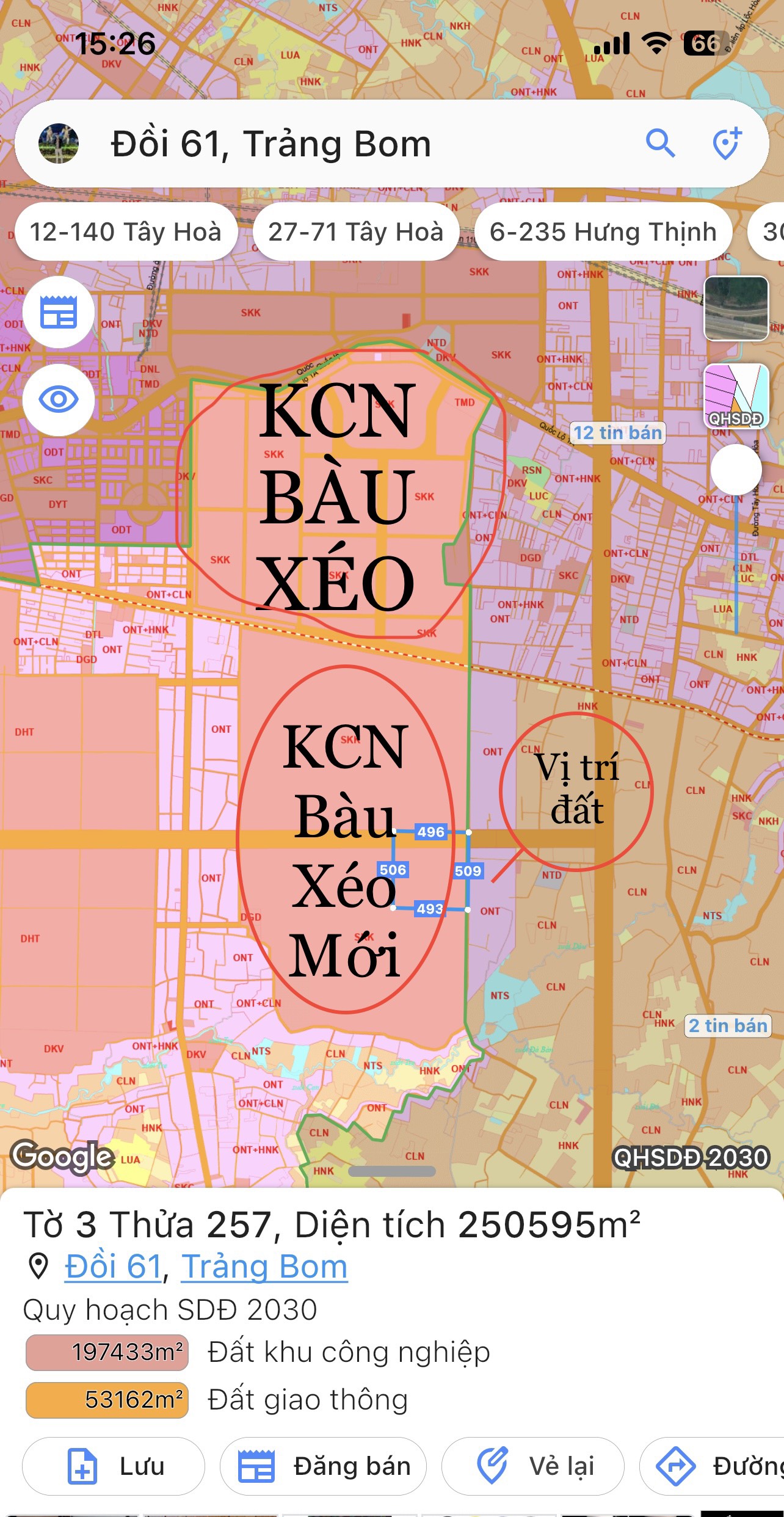 Bán Đất 132m2 Ngay Khu Công Nghiệp Bàu Xéo và Ngay Đường Vành Đai 4