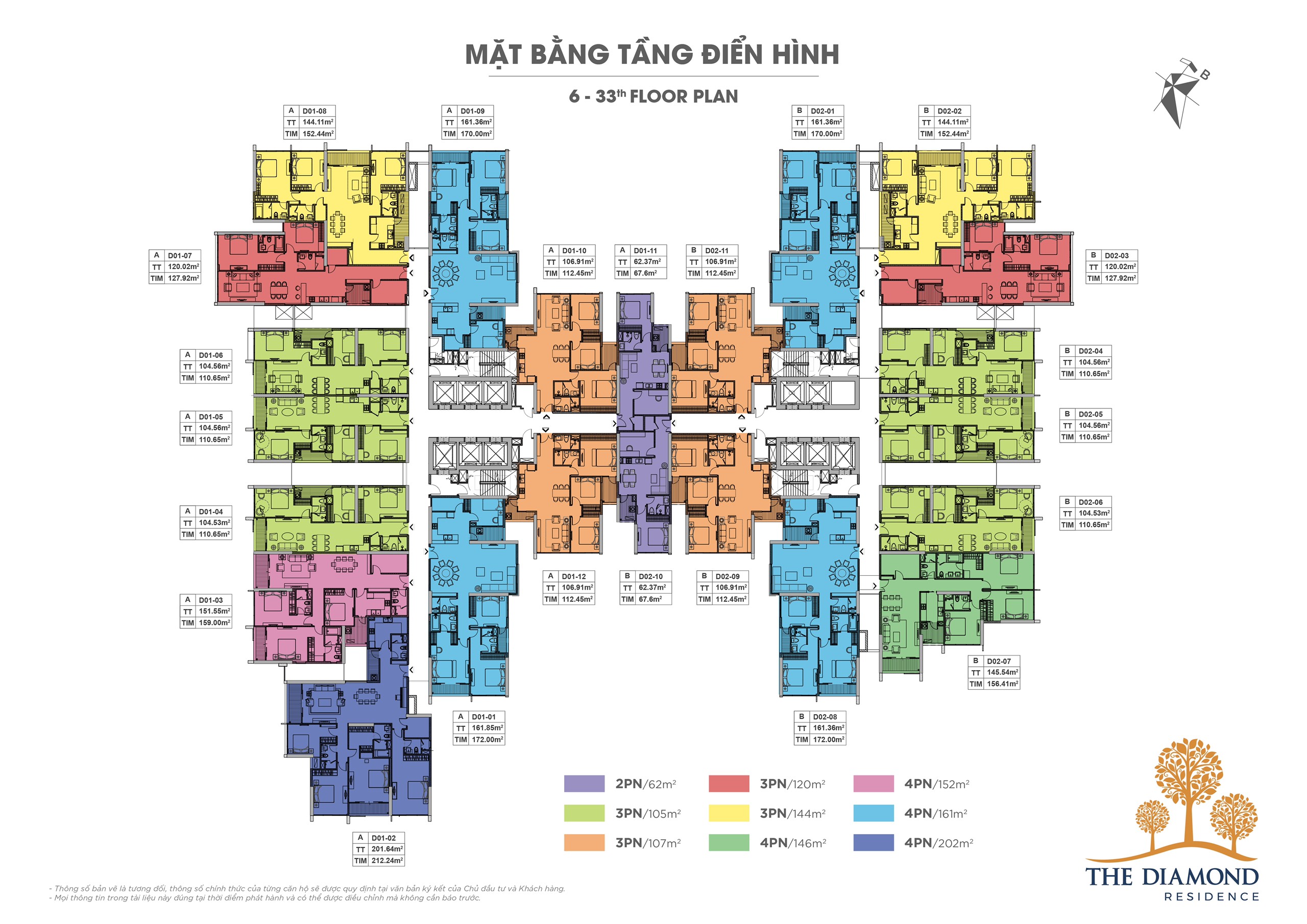 CHỈ HƠN 3TỶ SỞ HỮU NGAY CĂN HỘ 4PN4VS  202M2 TẠI THE DIAMOND RESIDENCE