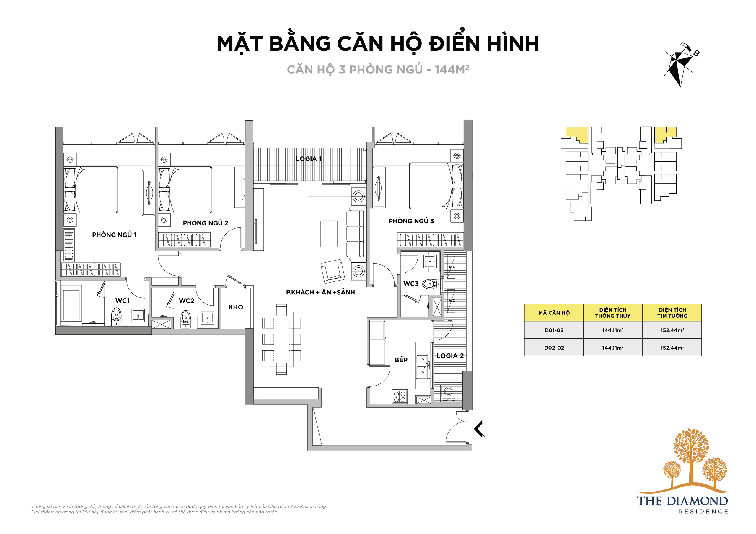 CHỈ HƠN 3TỶ SỞ HỮU NGAY CĂN HỘ 4PN4VS  202M2 TẠI THE DIAMOND RESIDENCE