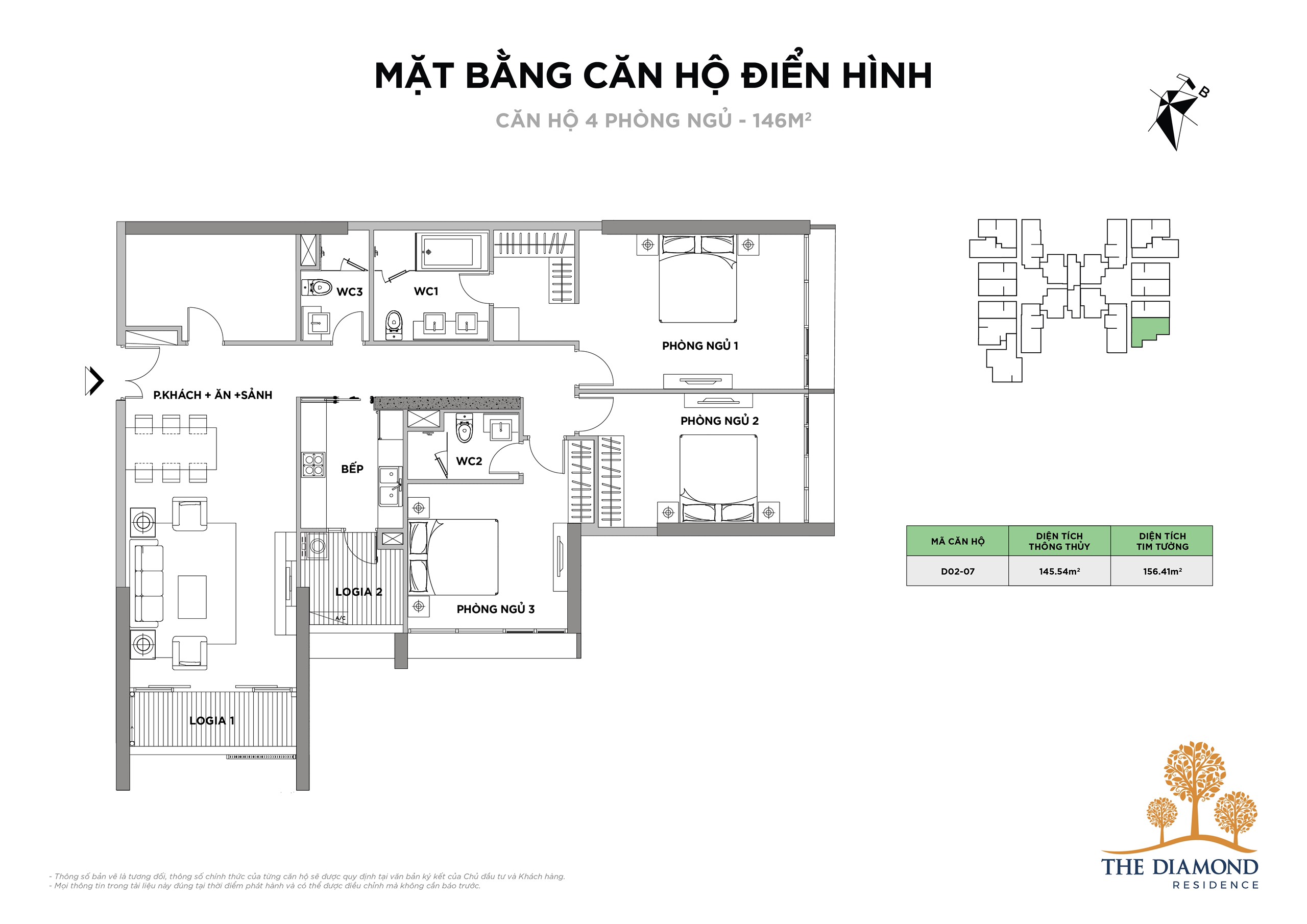 CHỈ HƠN 3TỶ SỞ HỮU NGAY CĂN HỘ 4PN4VS  202M2 TẠI THE DIAMOND RESIDENCE