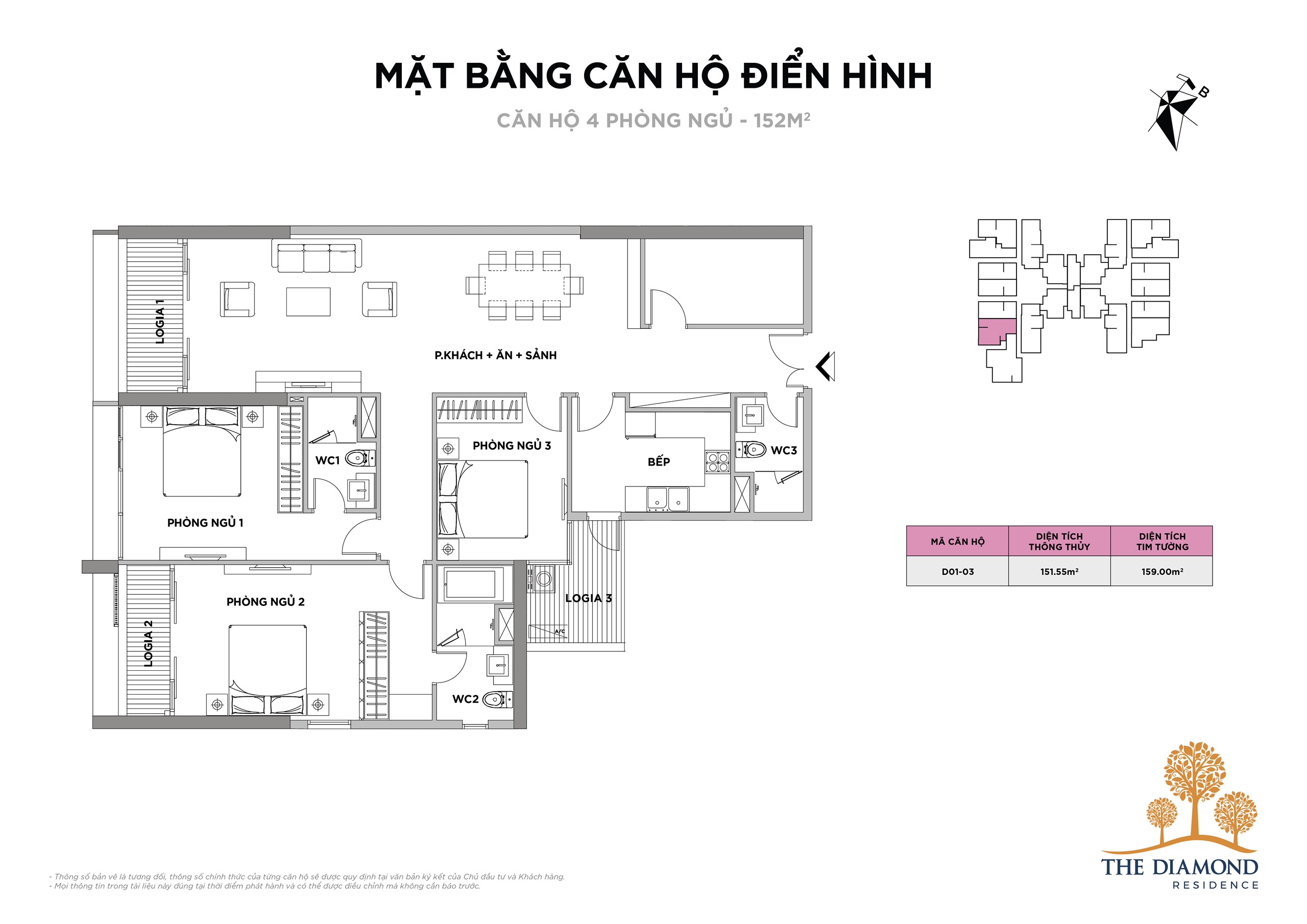 CHỈ HƠN 3TỶ SỞ HỮU NGAY CĂN HỘ 4PN4VS  202M2 TẠI THE DIAMOND RESIDENCE