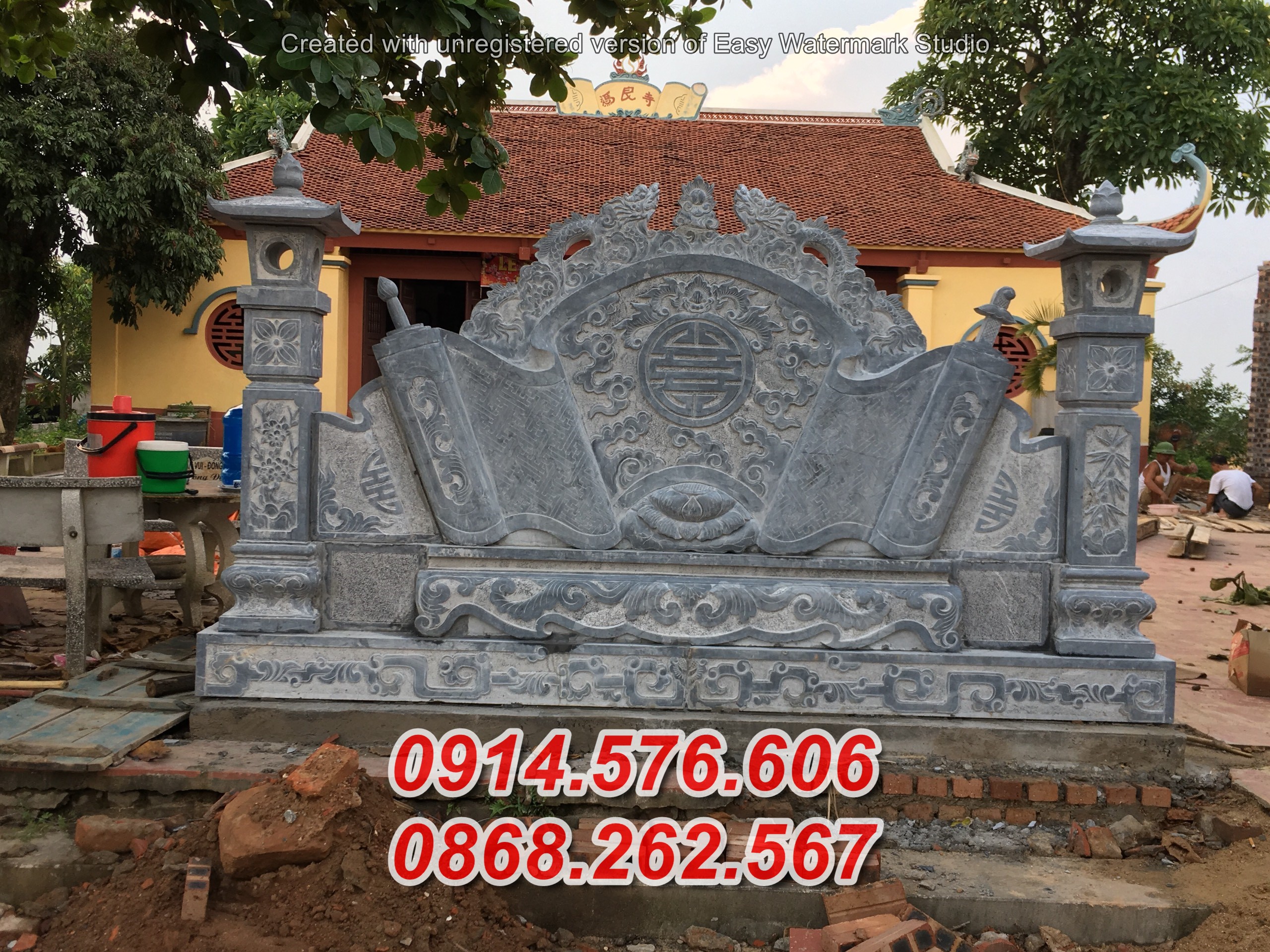 05 Ninh thuận bán cuốn thư bằng đá đẹp nhất - bình phong nhà thờ bằđá