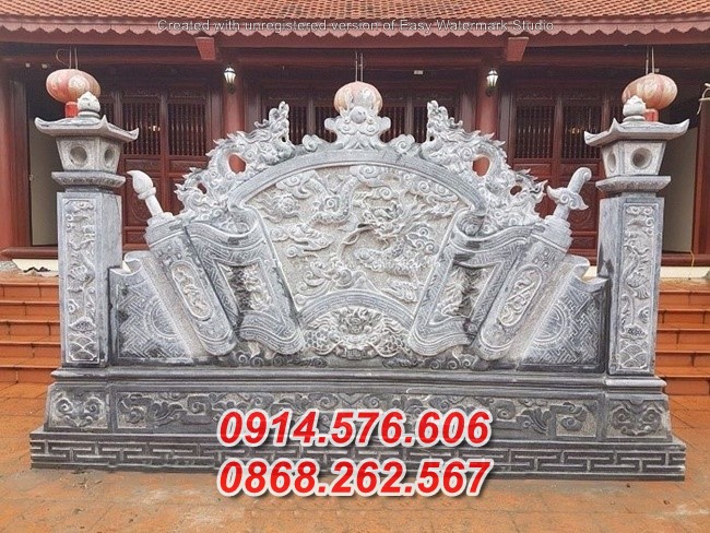 487 gia lai bán cuốn thư bằng đá mới nhất - bình phong đá đền miếu