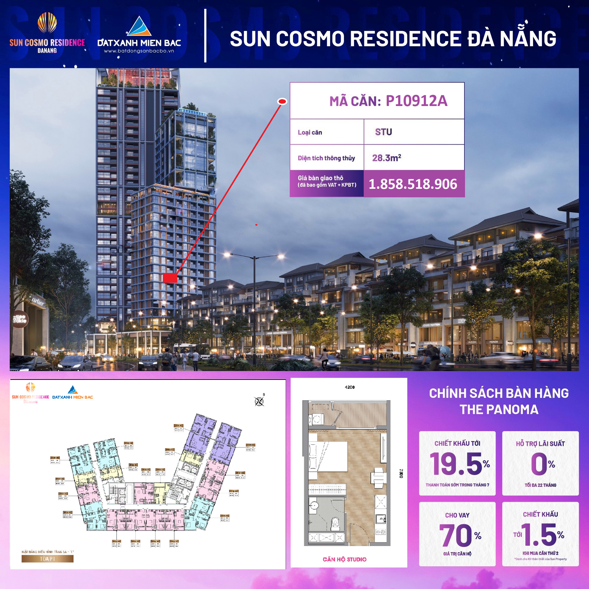 Căn Studio  ĐỘC QUYỀN  tầng 9 dự án SUN COSMO RESIDENCE Đà Nẵng !!!