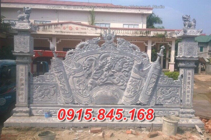 874 + cuốn thư đá đẹp long an - bình phong đá nhà thờ từ đường