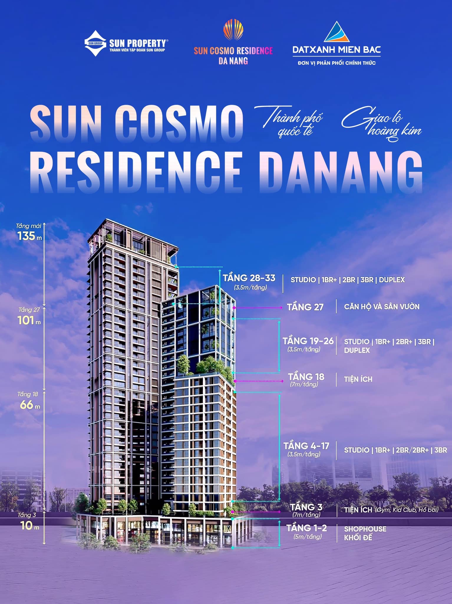 Căn 1PN +1 bảng hàng GD1 dự án Sun Cosmo Residence Đà Nẵng