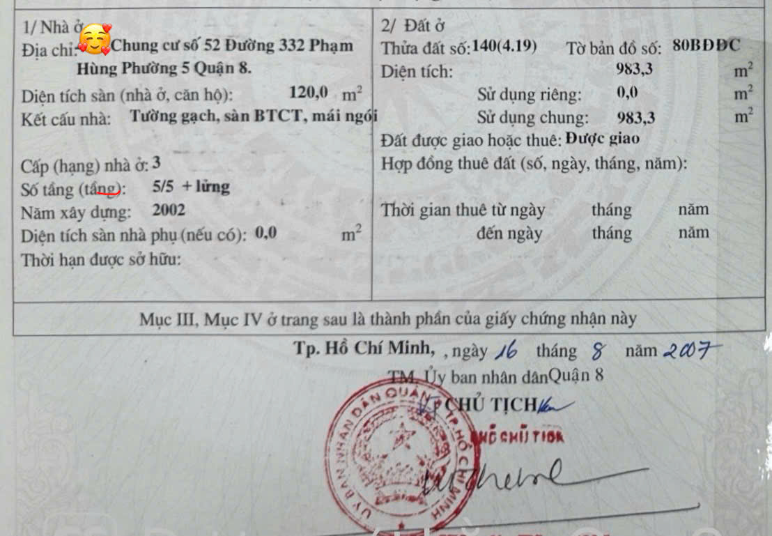 Bán căn góc căn hộ 120m2 tầng cao 3pn 2wc tại Quận 8