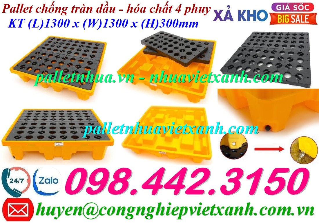 Pallet nhựa chống tràn 4 phuy xả hàng giá sốc