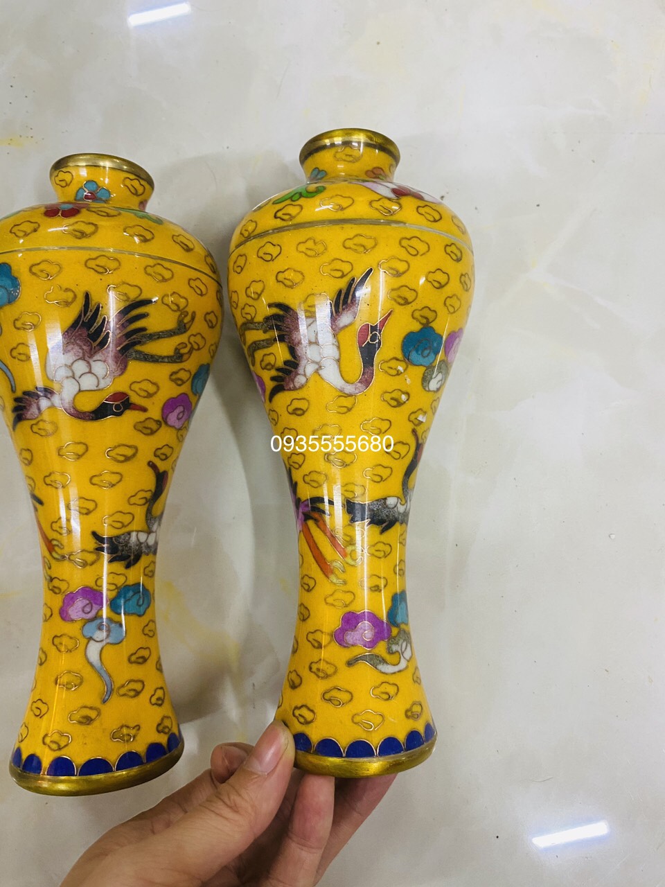 Giao lưu đôi bình pháp lam décor mới lạ 