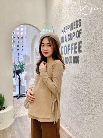     Áo bầu thu đông vạt rời chất len Ribbon