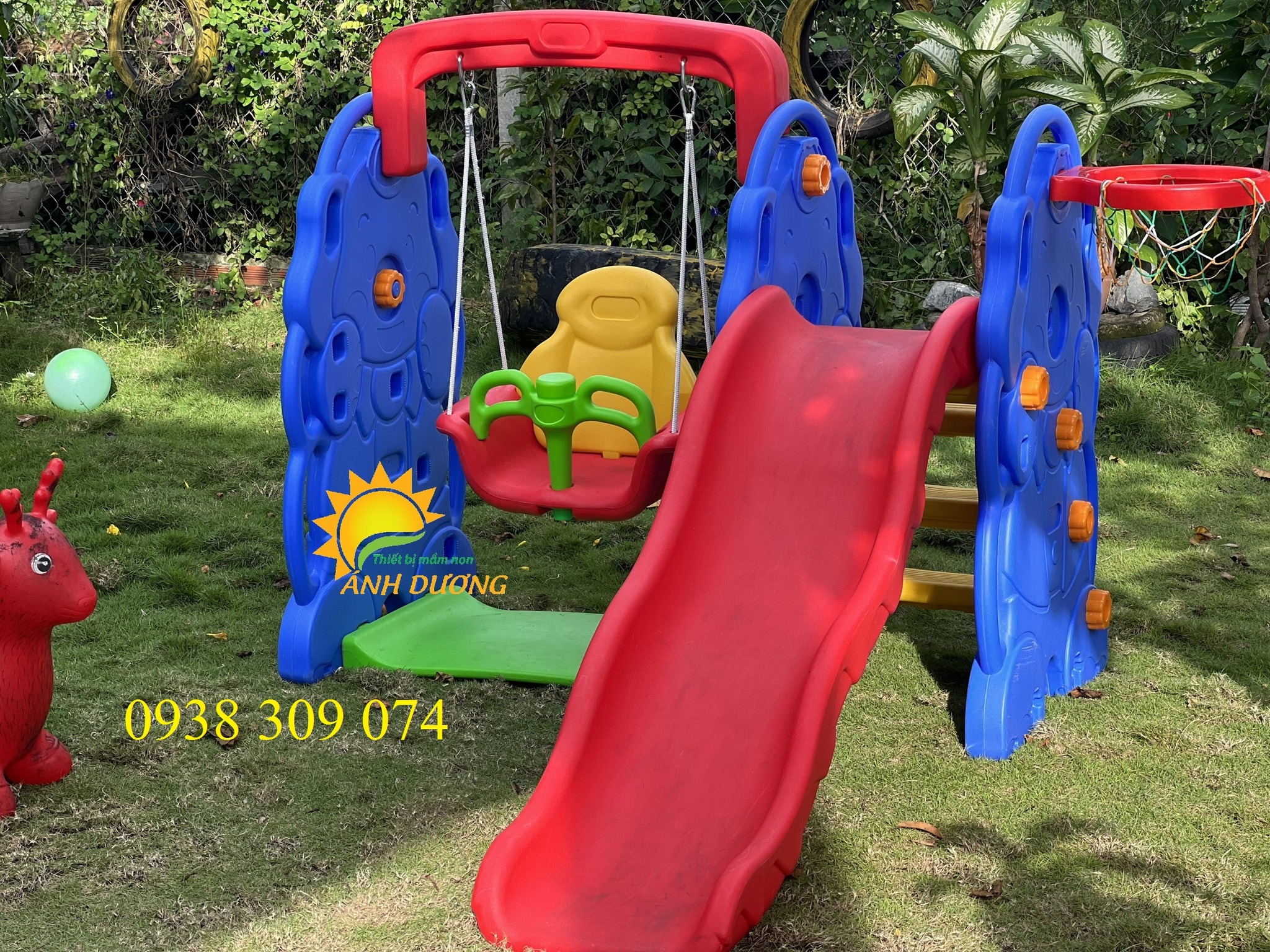 Bộ cầu trượt xích đu trẻ em hình con voi, con gấu