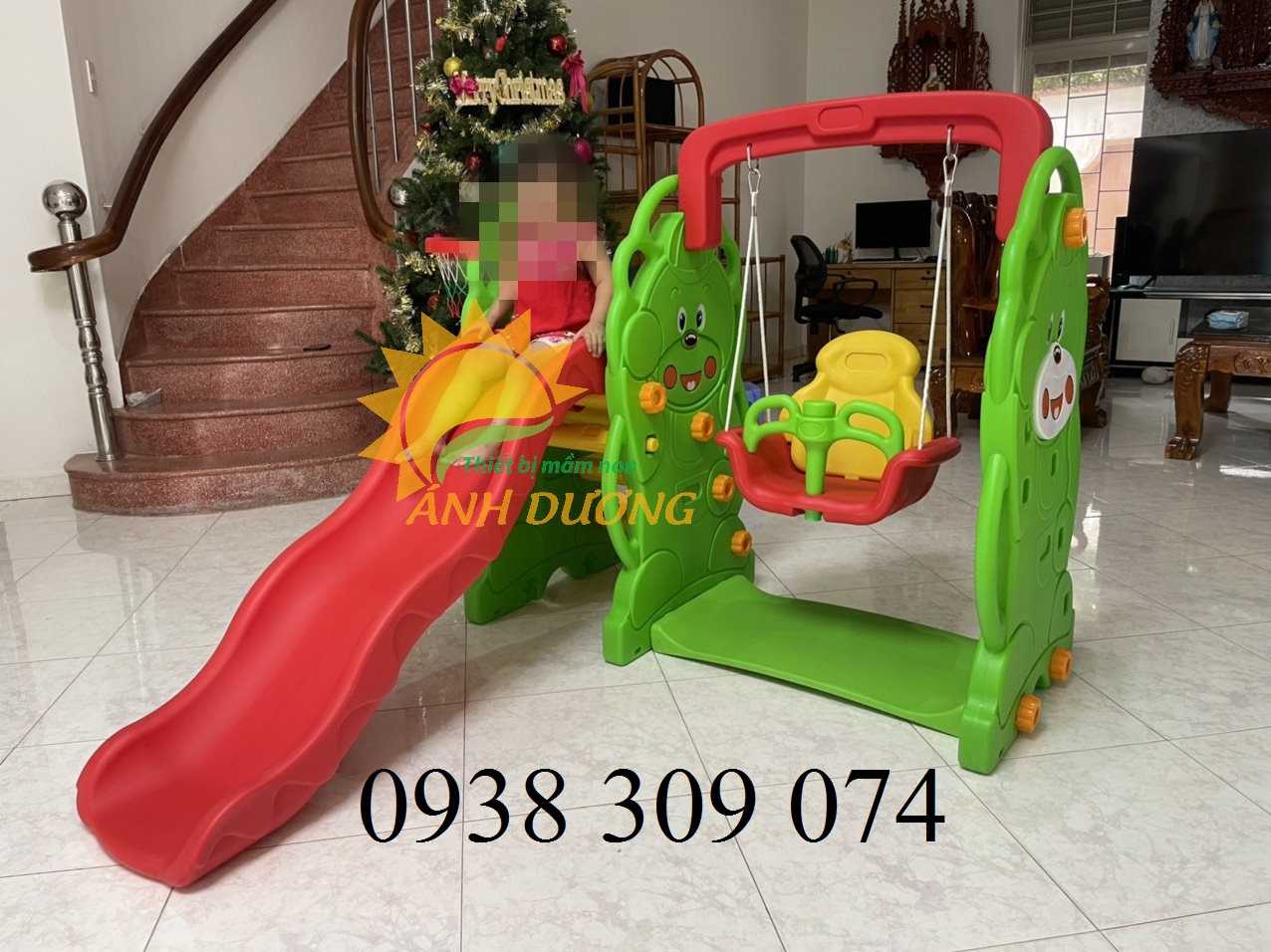 Bộ cầu trượt xích đu trẻ em hình con voi, con gấu