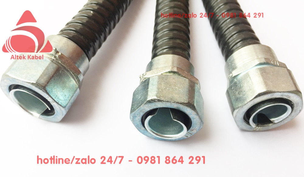Ống kẽm ruột gà đàn hồi bọc nhựa PVC, đầu nối ống phi 3/4
