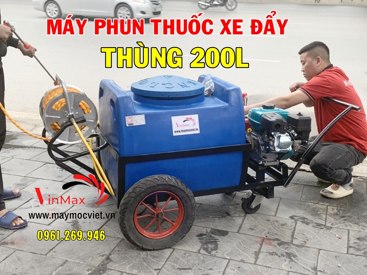 Máy phun thuốc xe đẩy 200L động cơ xăng 6.5HP