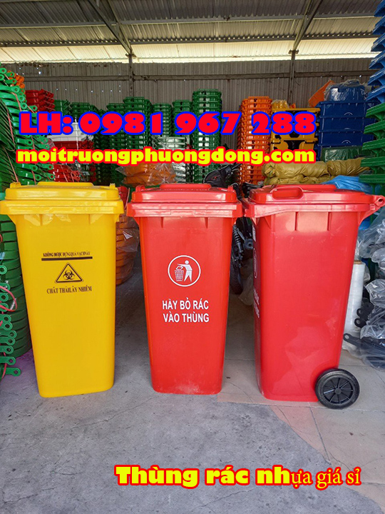 Thùng rác nhựa màu đỏ 120 lít chất lượng giá rẻ