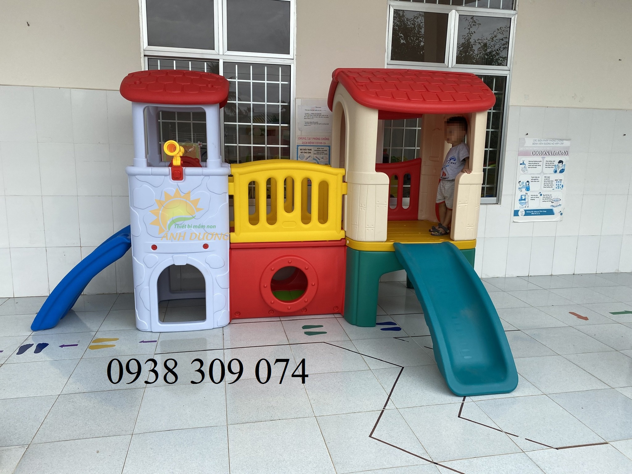 Bộ cầu trượt liên hoàn 2 khối nhập khẩu cao cấp Ad