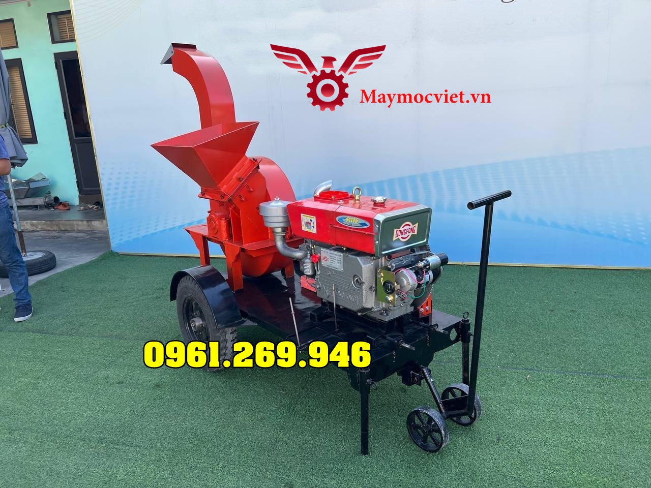 Máy băm cành cây di động đầu nổ 35HP đề điện acquy
