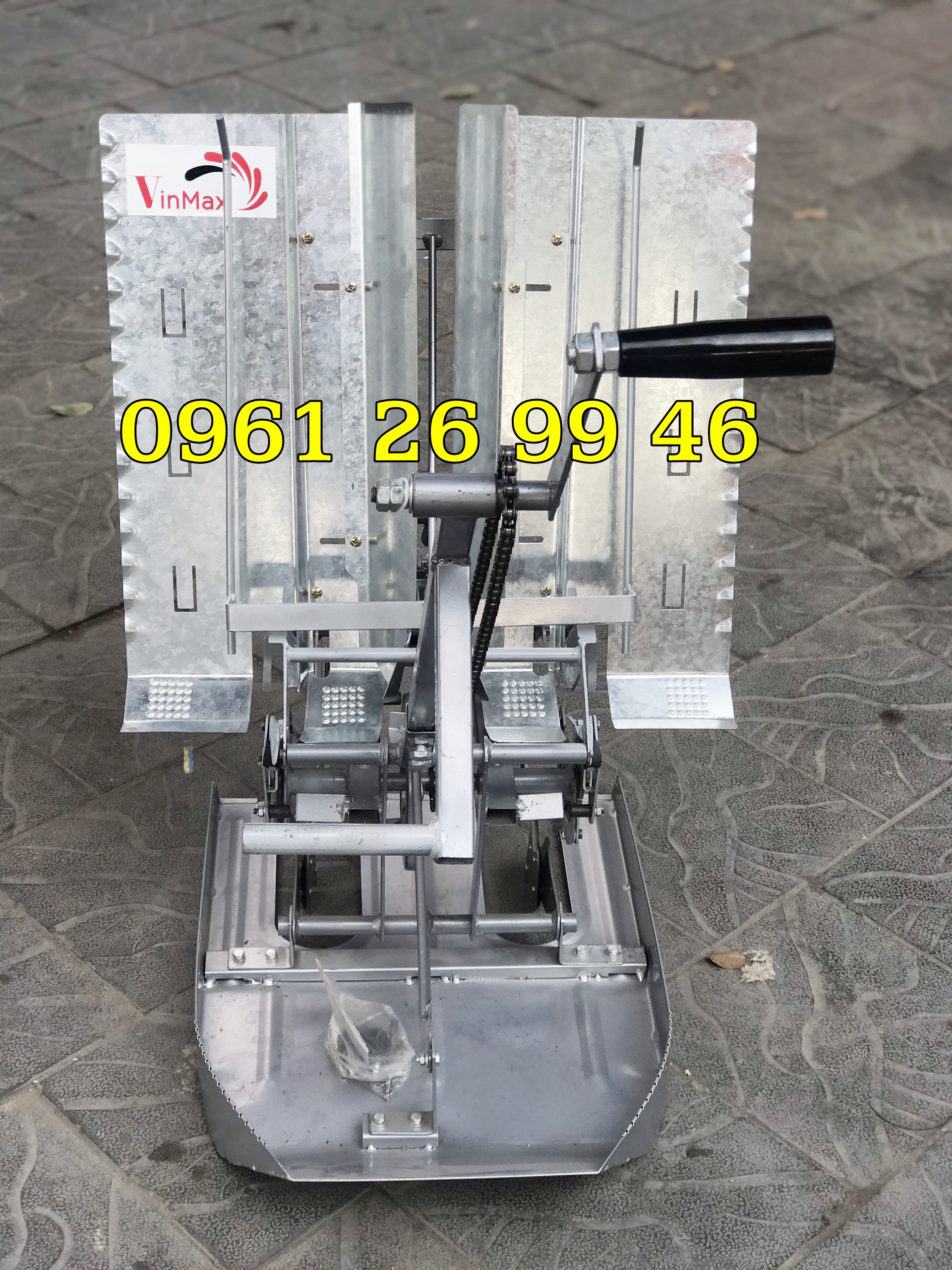 Máy cấy lúa mạ nhổ 2 hàng dắt tay, hàng sông 25cm