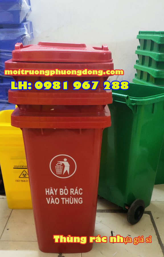 Thùng rác nhựa màu đỏ 120 lít chất lượng giá rẻ