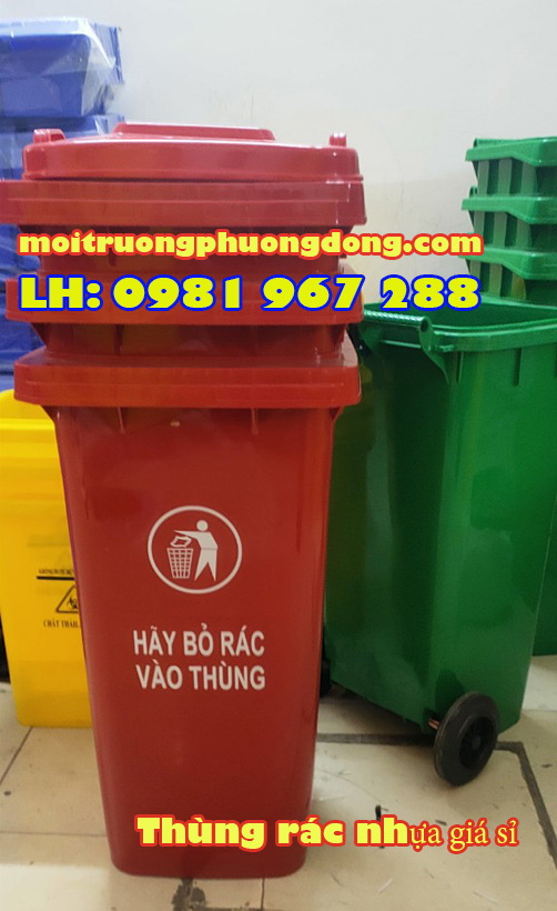 Thùng rác nhựa màu đỏ 120 lít chất lượng giá rẻ