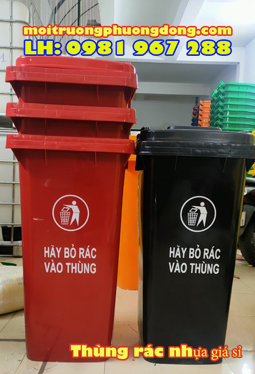 Thùng rác nhựa màu đỏ 120 lít chất lượng giá rẻ