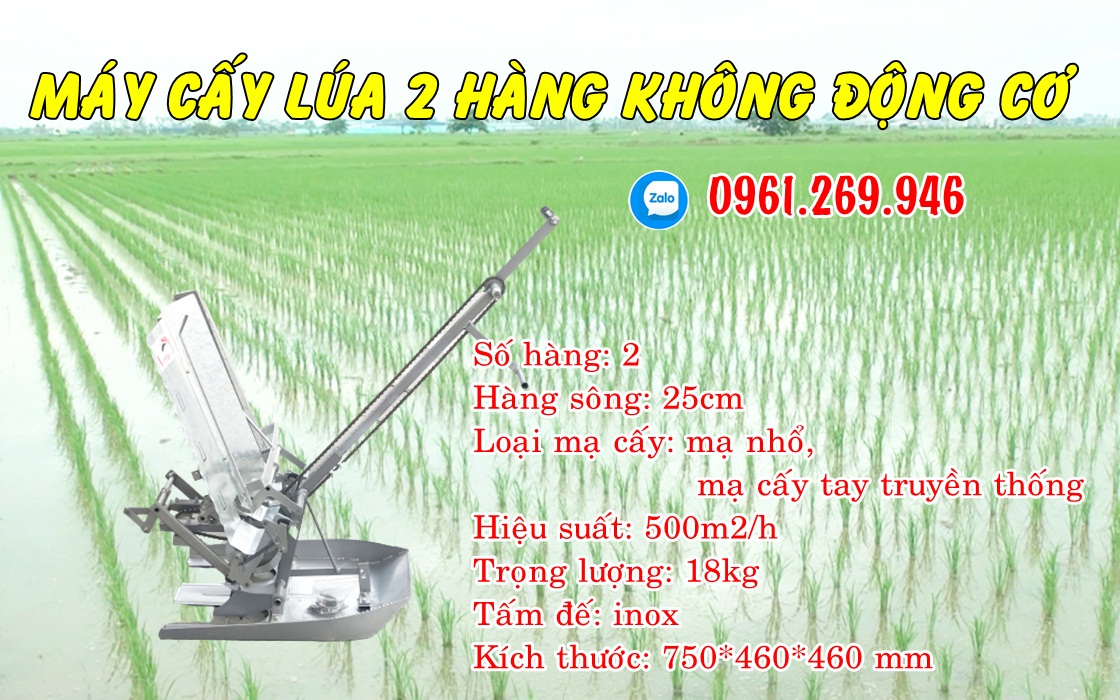 Máy cấy lúa mạ nhổ kéo tay 2 hàng dễ sử dụng