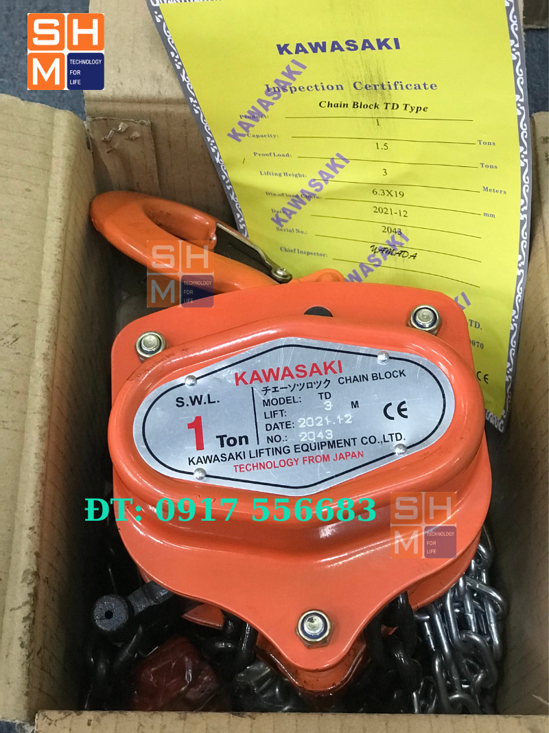 Pa lăng xích kéo tay Kawasaki 1 tấn giá tốt (ĐT: 0917 5566 83)