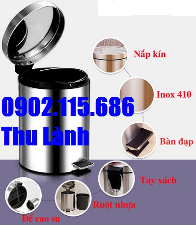 Thùng rác INOX 12l, KT (DxH): 253 x 375 mm
