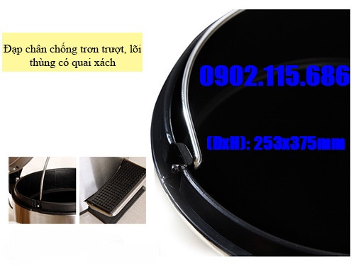 Thùng rác INOX 12l, KT (DxH): 253 x 375 mm