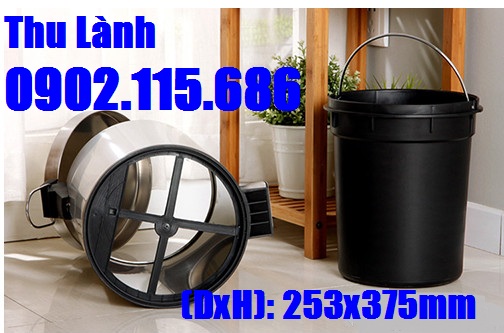 Thùng rác INOX 12l, KT (DxH): 253 x 375 mm