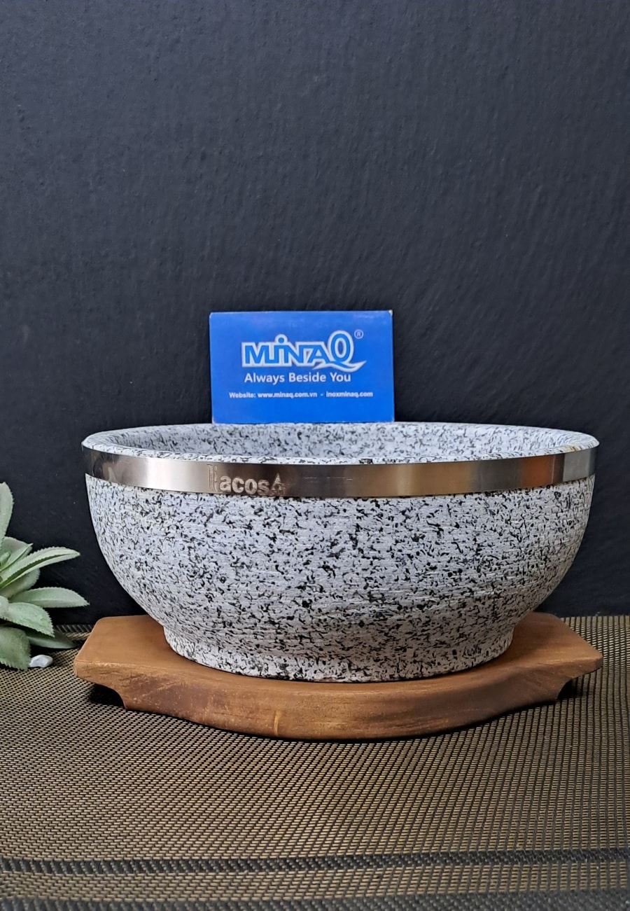 Tô đá giữ nhiệt kèm đế gỗ, thố đá nấu phở