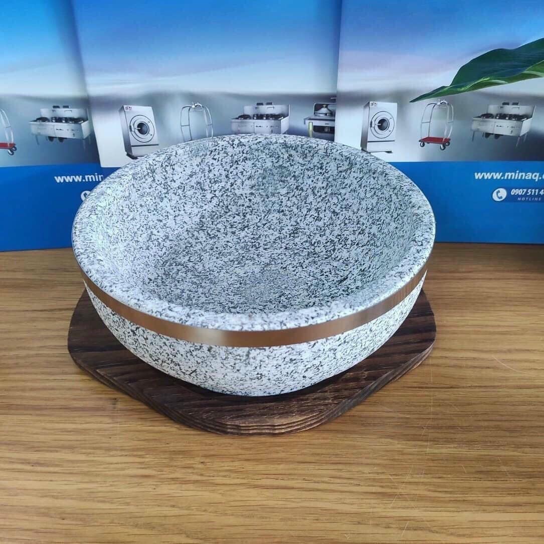 Tô đá giữ nhiệt kèm đế gỗ, thố đá nấu phở