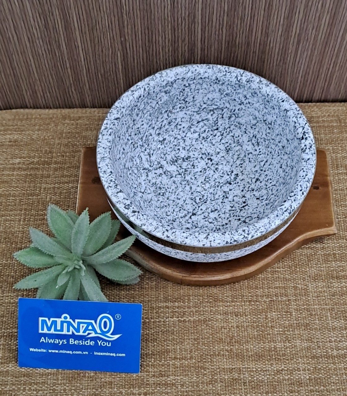 Tô đá giữ nhiệt kèm đế gỗ, thố đá nấu phở