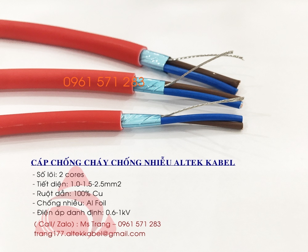 Cáp báo cháy, cáp chống cháy có chống nhiễu 2x1.0+E