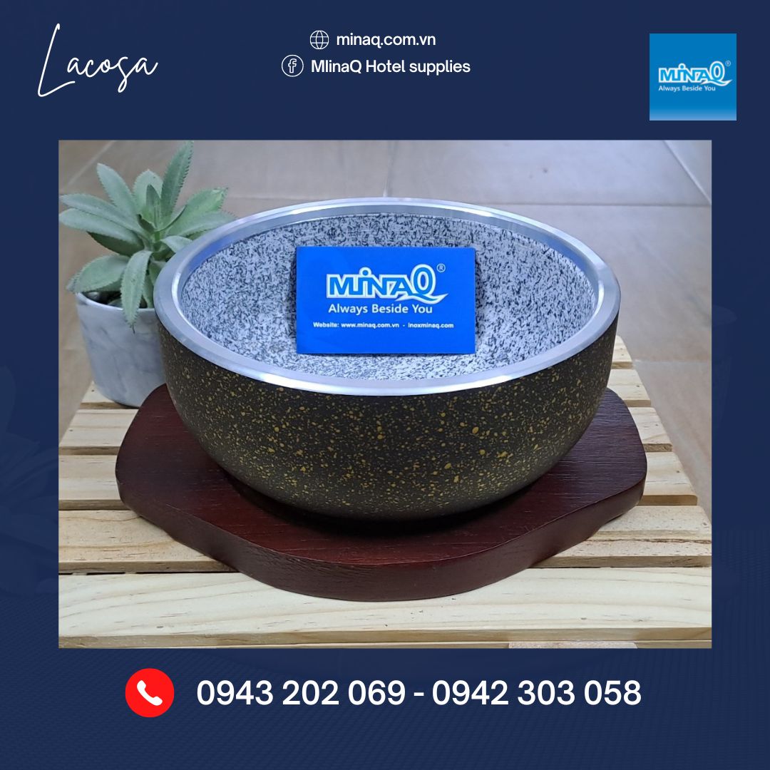 Thố đá bọc kim loại chính hãng Lacosa, kèm đế gỗ