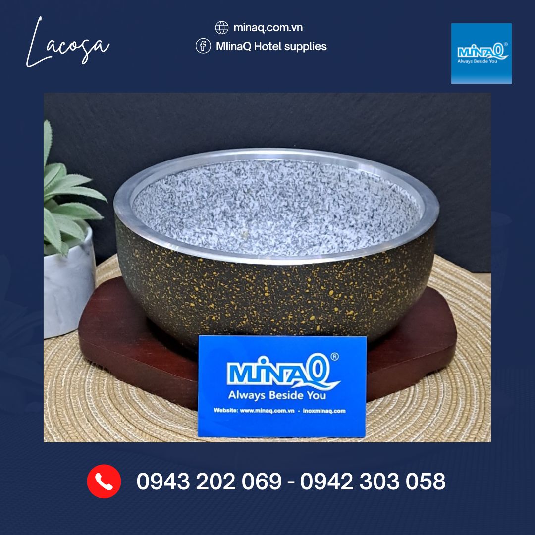 Thố đá bọc kim loại chính hãng Lacosa, kèm đế gỗ