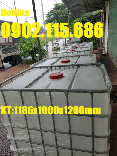 Bôn, Tanhk nhựa 1000 lít có khung sắt 1186x1000x1200 mm