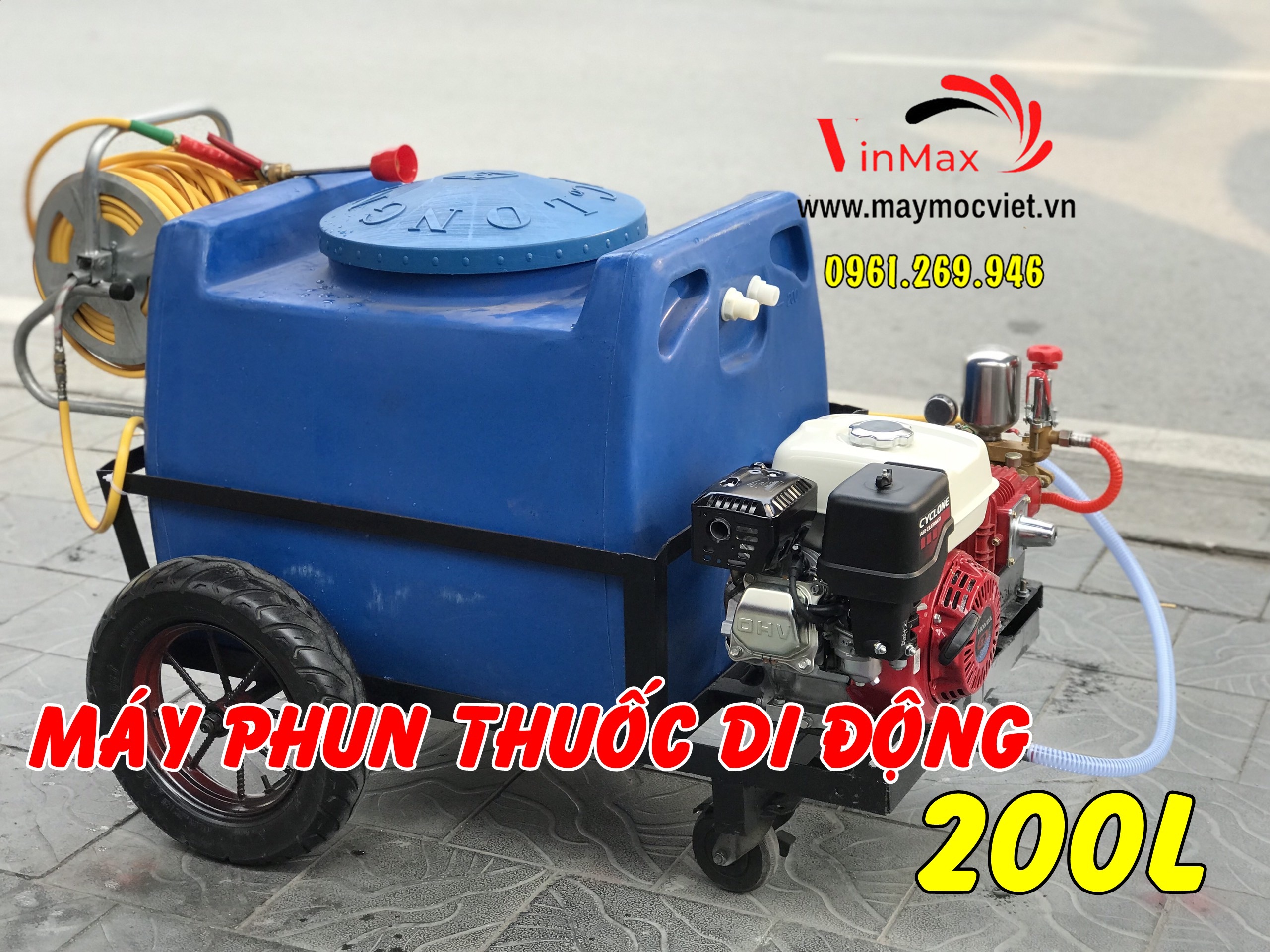 Máy phun thuốc Honda đẩy tay thùng chứa 200L di động
