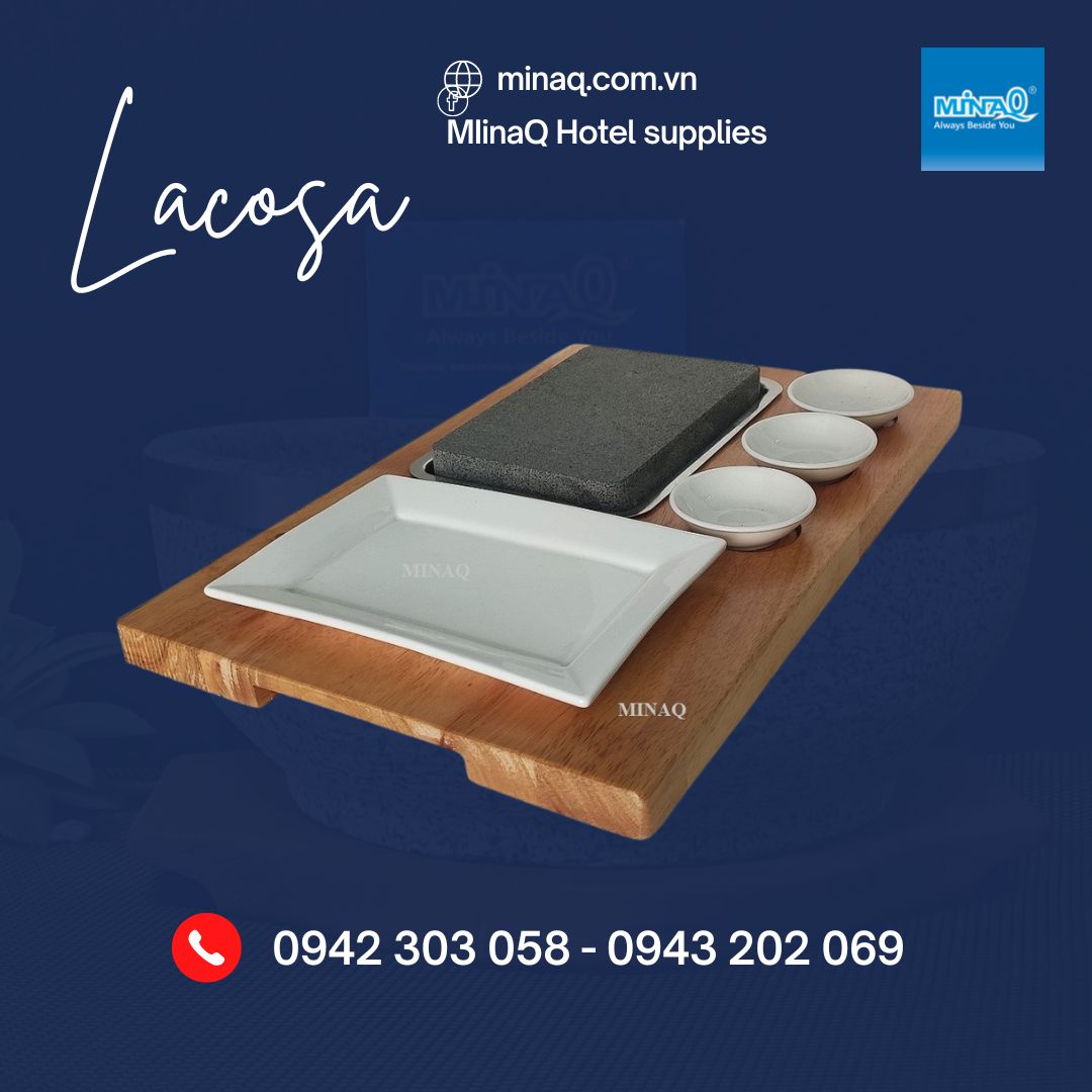 Khay đá nướng thịt Lacosa kèm chén và đĩa sứ