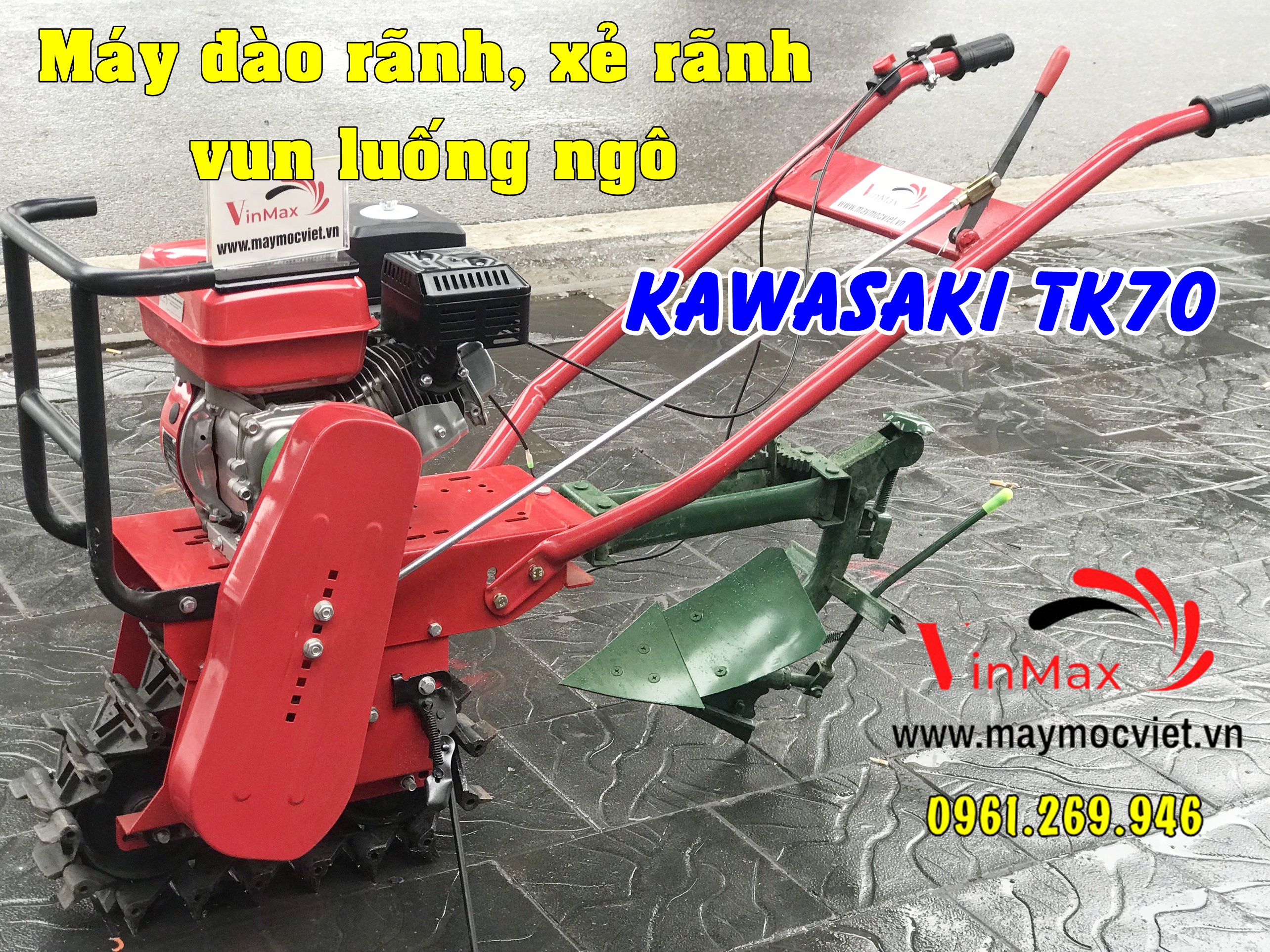 Máy đào rãnh đặt đường ống, máy vun luống ngô khoai Kawasaki TK70