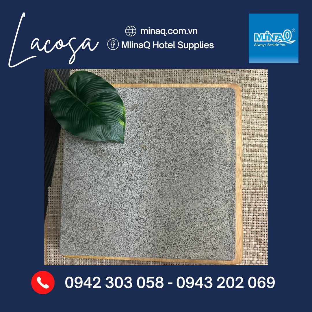 Bộ đá nướng thịt Lacosa + khay gỗ chính hãng