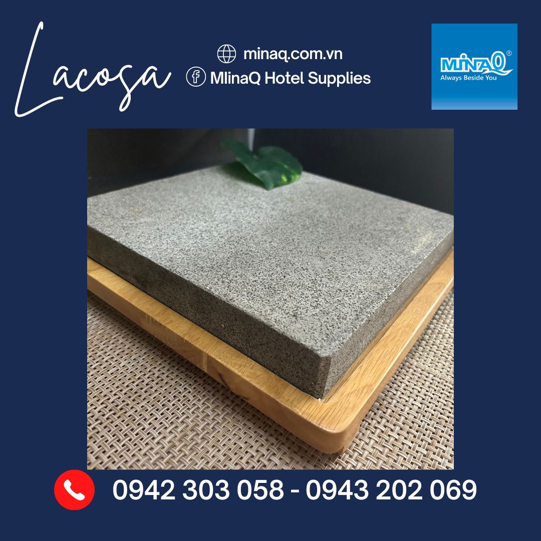 Bộ đá nướng thịt Lacosa + khay gỗ chính hãng