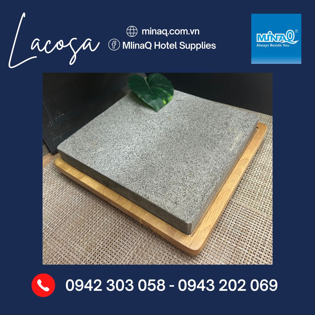 Bộ đá nướng thịt Lacosa + khay gỗ chính hãng