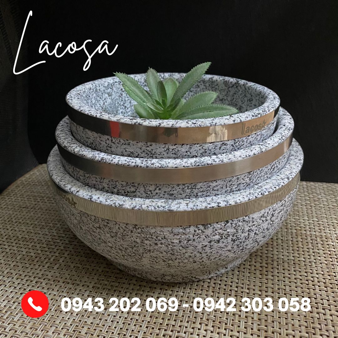 Tô đá giữ nhiệt, thố đá ăn phở Lacosa kèm đế gỗ