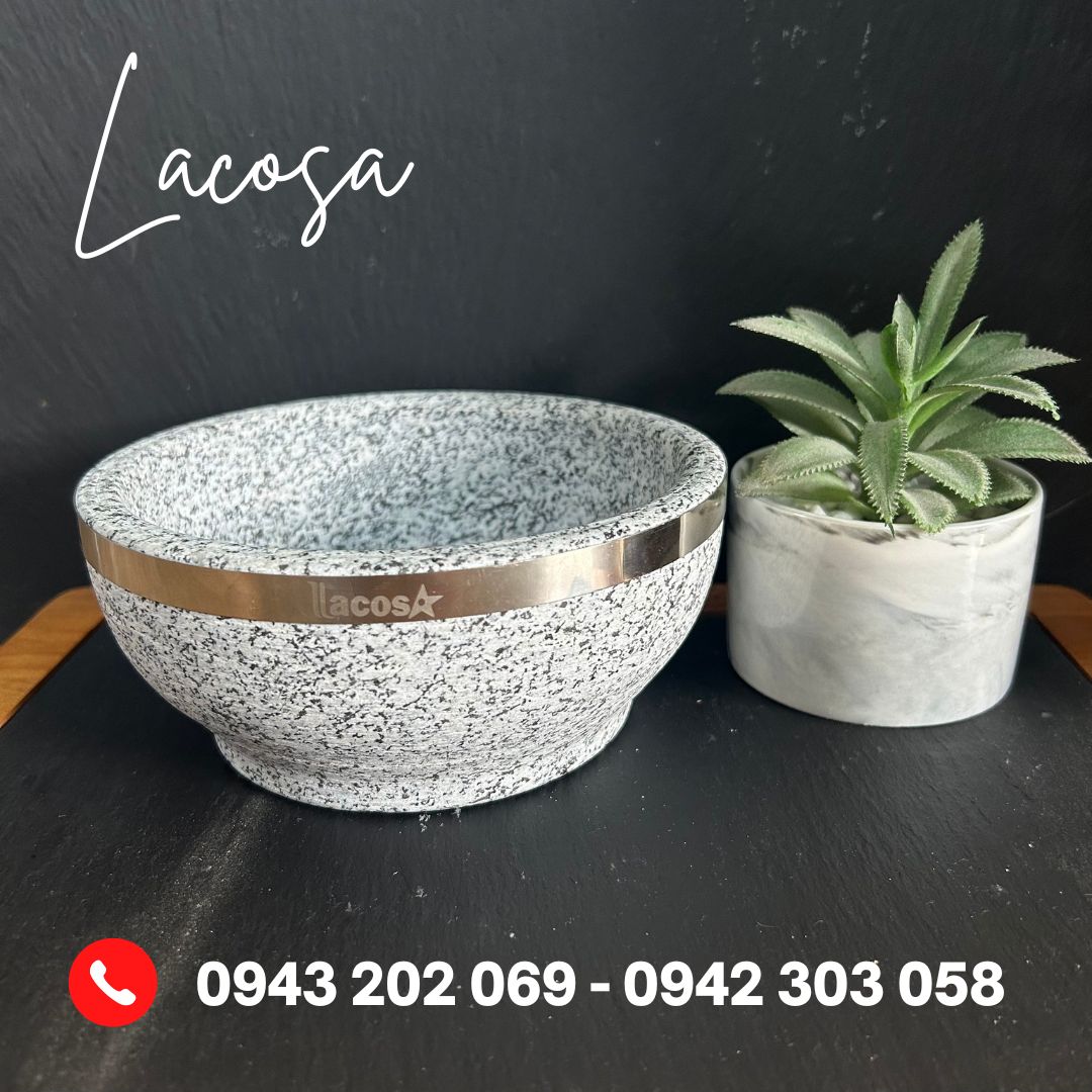 Tô đá giữ nhiệt, thố đá ăn phở Lacosa kèm đế gỗ