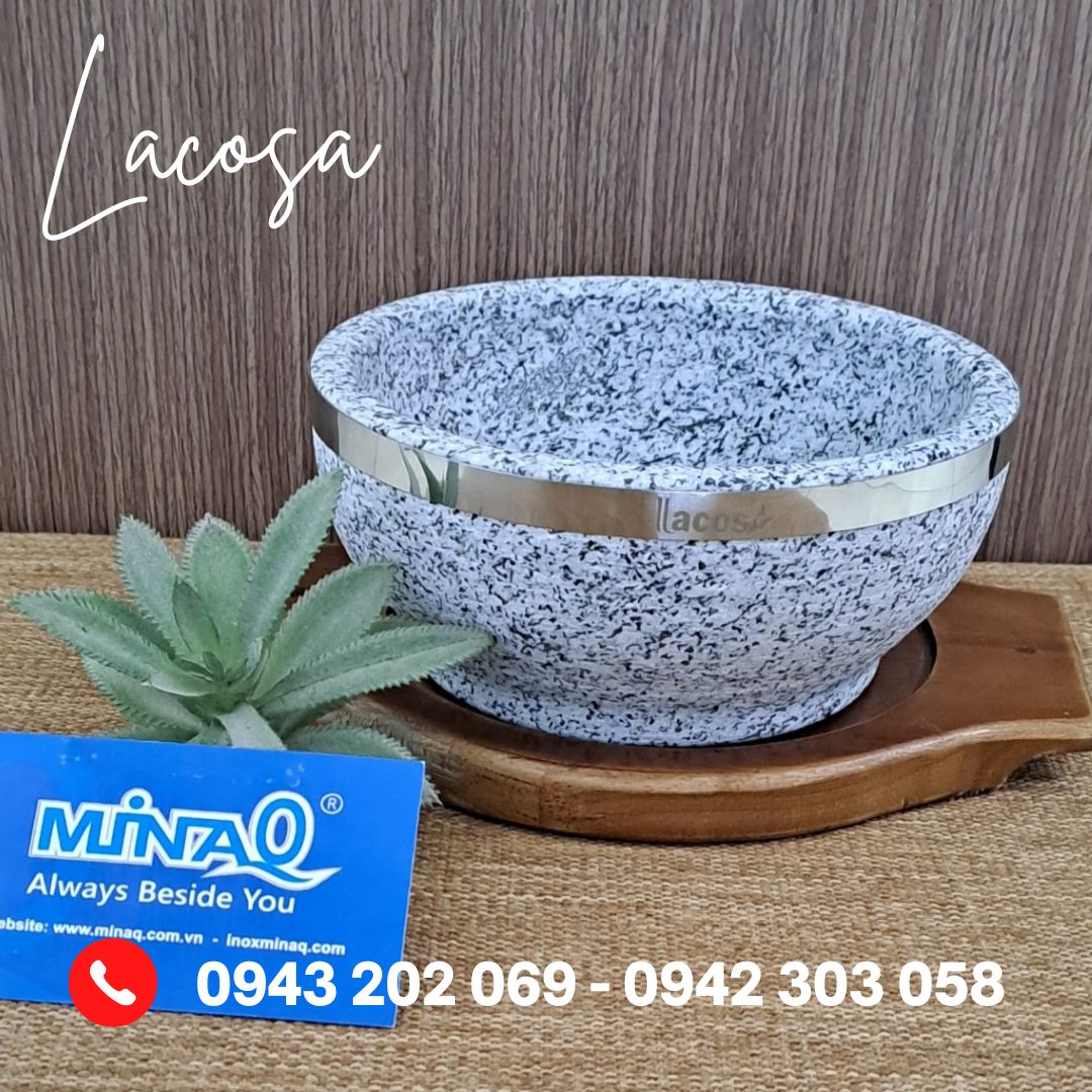Tô đá giữ nhiệt, thố đá ăn phở Lacosa kèm đế gỗ