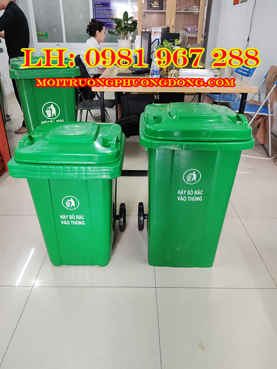 Bán thùng rác nhựa 80 lít công cộng màu xanh