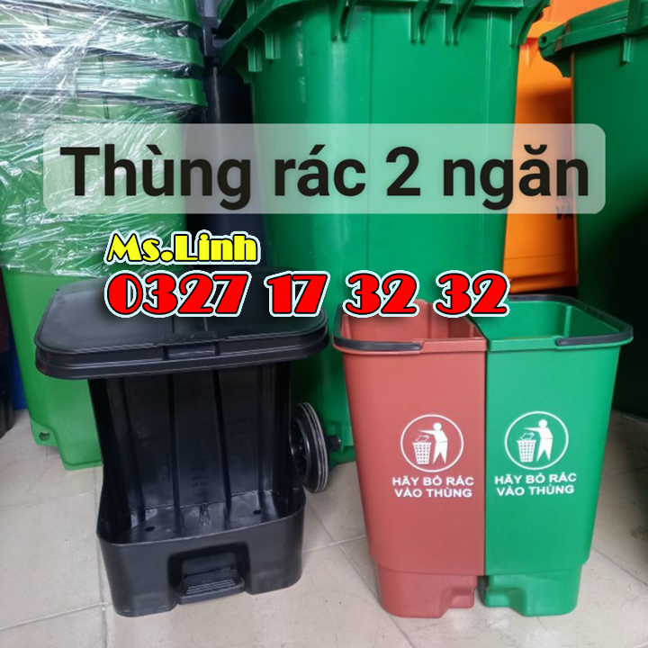 Thùng rác phân loại 2 ngăn 40 lít trong nhà nhựa HDPE giá kho