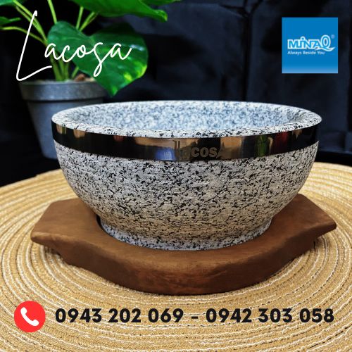 Tô đá nóng ăn phở, thố đá viền inox Lacosa
