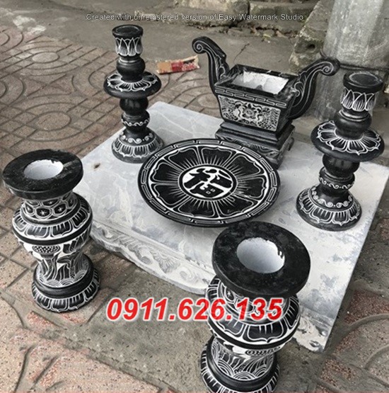 Mẫu Bộ Bát Lư hương Đá Đẹp Bằng Đá Xanh Nguyên Khối